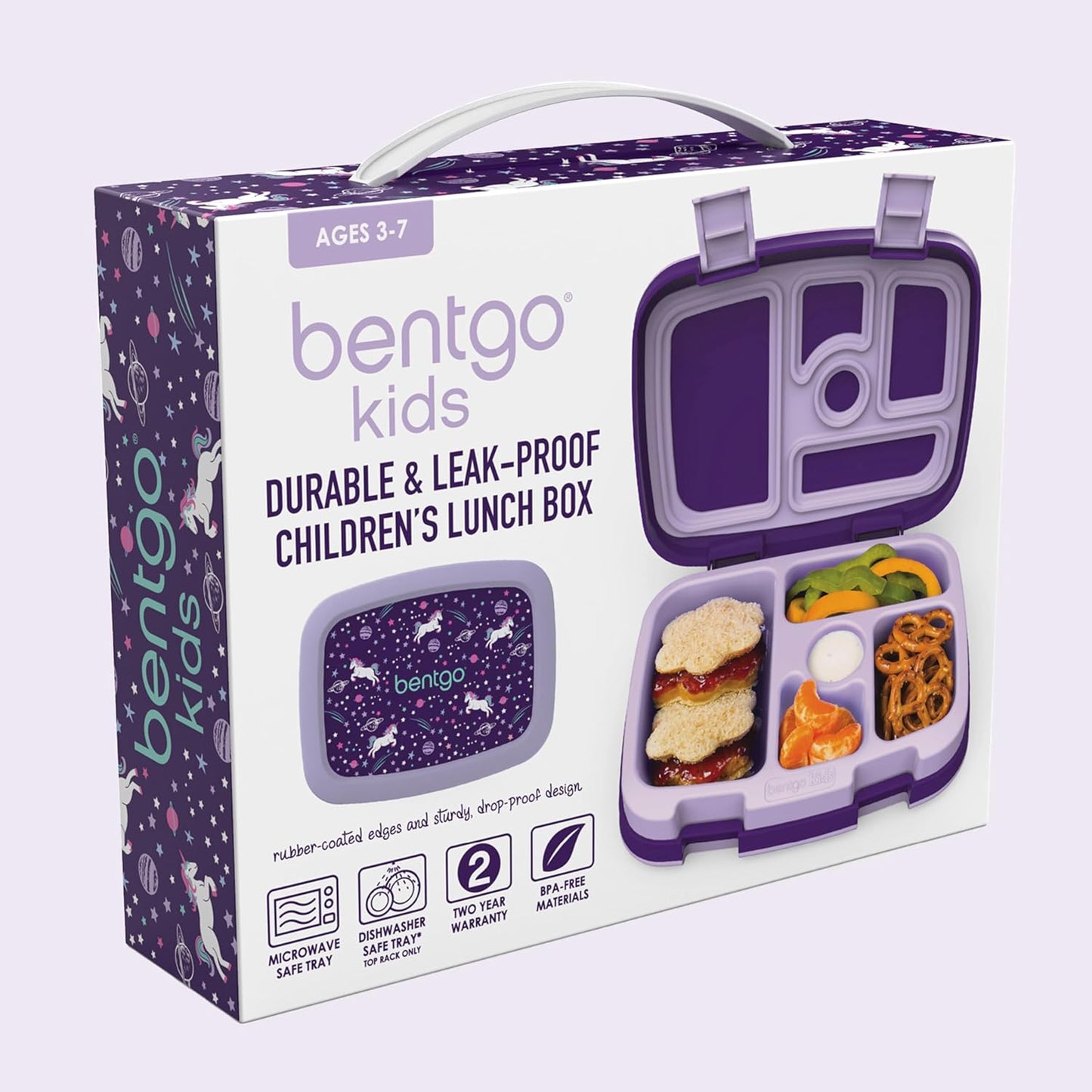 Bentgo Kids Prints (Unicorn) - Leak-Proof, 5-Compartment Bento-Style Kids Lunch Box - Ideal Portion Sizes for Ages 3 to 7 - BPA-Free and Food-Safe Materials
