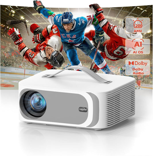 [AI OS/1200ANSI/Official-Apps] Projector 4K, Smart TV Projector Bluetooth 5.2 WiFi 6: Auto Keystone Focus, 30W Dolby Audio, Native 1080P HDR10+, Lisowod 2025 Portable Projecteur for Outdoor/Home Movie