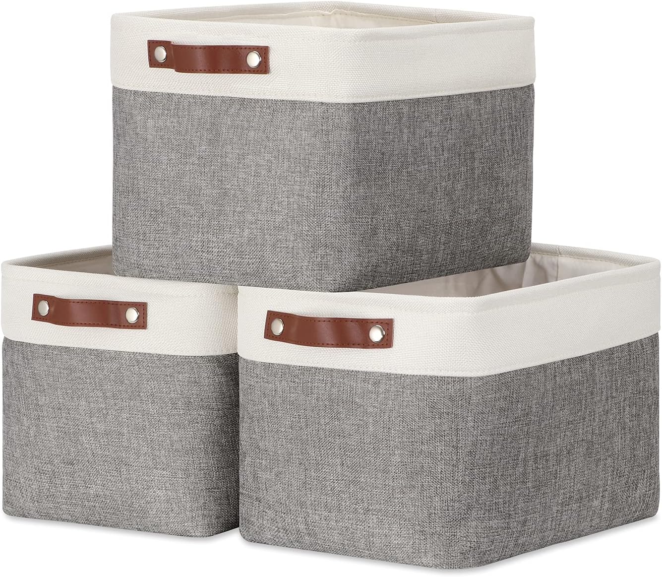 DULLEMELO Storage Baskets for Shelves, Fabric Collapsible Rectangular Storage Bins for Shelves, Closets, Nursery, Home, Office, Empty Gift Baskets (White&Teal)