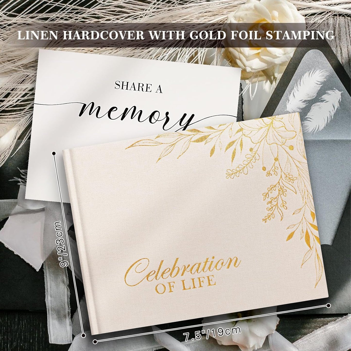 Lanpn Funeral Guest Book for Memorial Service, Linen in Loving Memory Registry Guest Book, Funeral Favors Sign in Books for Guests Celebration of Life Memory Book for Funeral with Table Sign, Black