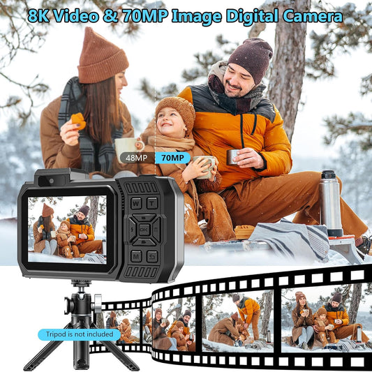 UHD 8K Underwater Camera, 70MP 33FT WiFi Waterproof Digital Camera with 64GB Card, Auto Focus Waterproof Dual-Screen Selfie 2500mAh Battery, 18X Floatable Digital for Snorkeling