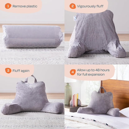 Linenspa Shredded Foam Reading Pillow - Perfect for Adults, Teens, and Kids - Velour Cover - 3 Year U.S. Warranty, Stone