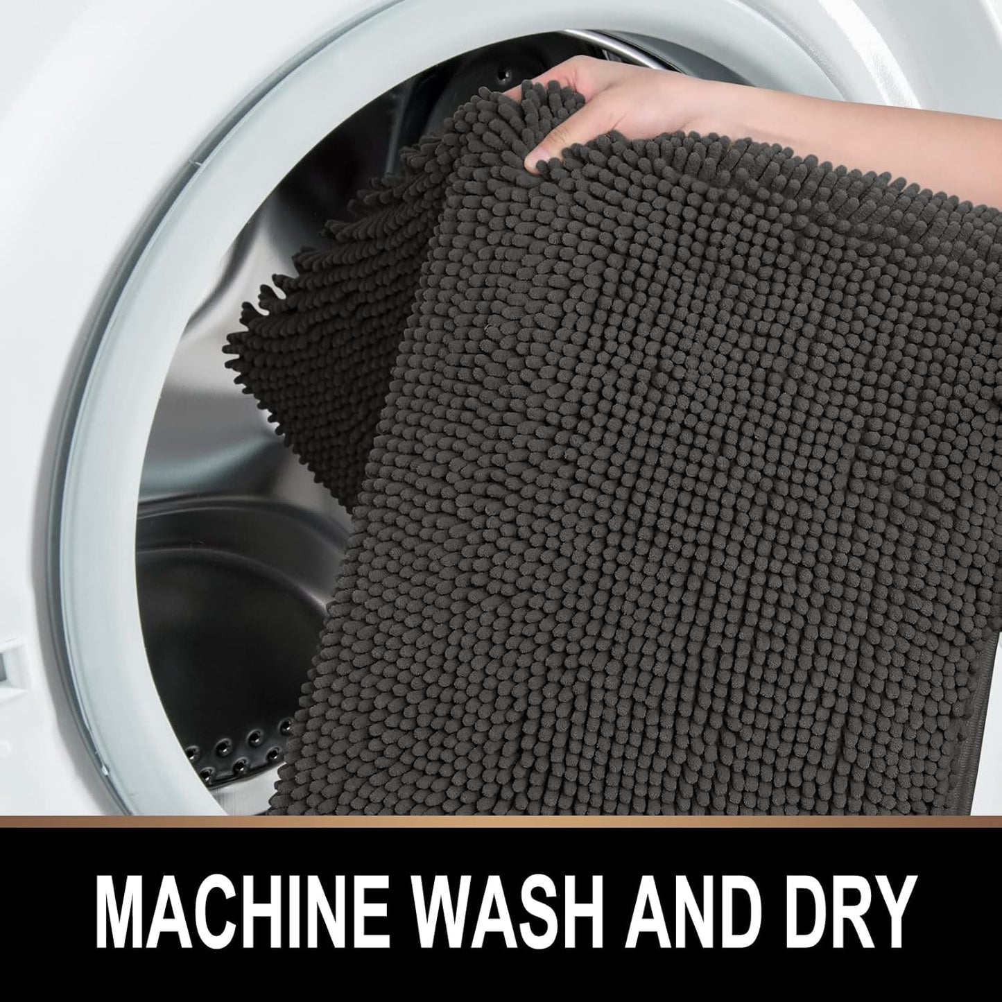 Soft Plush Chenille Bathroom Rug, Absorbent Microfiber Bath Mat, Machine Washable, Non-Slip Grip, Quick-Dry, Thick Shag Carpet Great for Bath, Shower Floor, Bedroom, or Door Mat (Beige, 17x24)