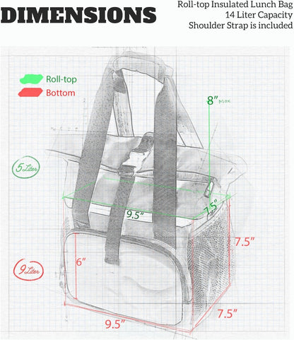 SUNNY BIRD Dual Compartment Lunch Bag Insulated Lunch Box for Women and Men (Green with Boho Strap)