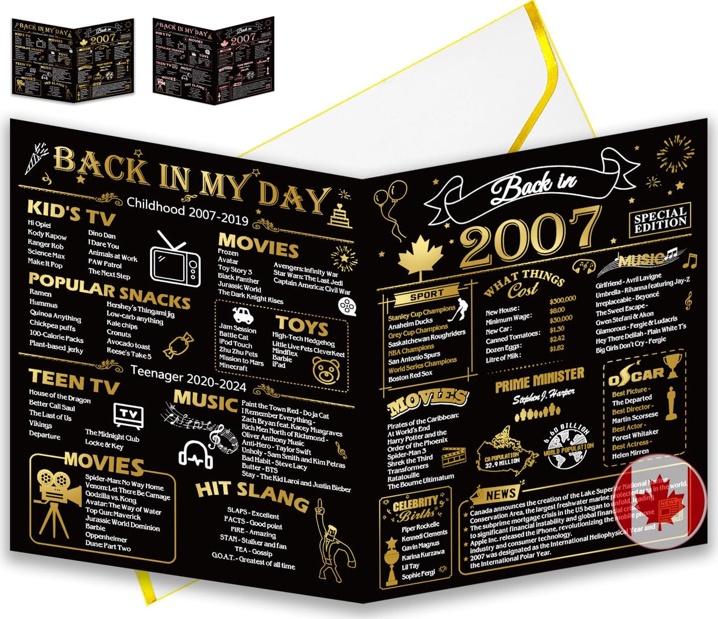 50th Birthday Card, Jumbo CANADA 25x20cm Back in 1975, Gilding Happy 50th Birthday Decoration for Woman, Men, Funny 50 Birthday Gifts for Wife, Husband, Him, Her, Mom