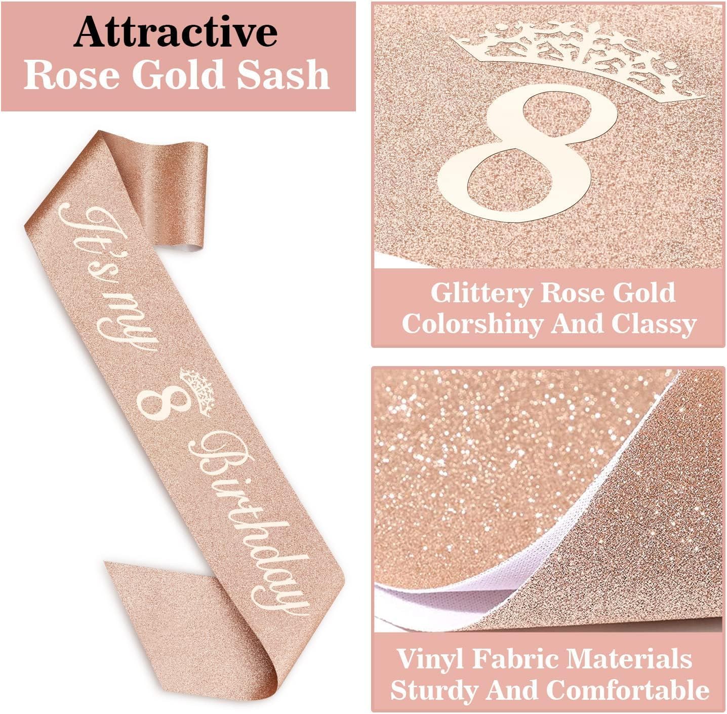 65th Birthday Decorations for Women, Including 65th Birthday Sash and Crown, Cake Topper and Candles, Number Balloons Rose Gold, 65 Year Old Gifts for Women
