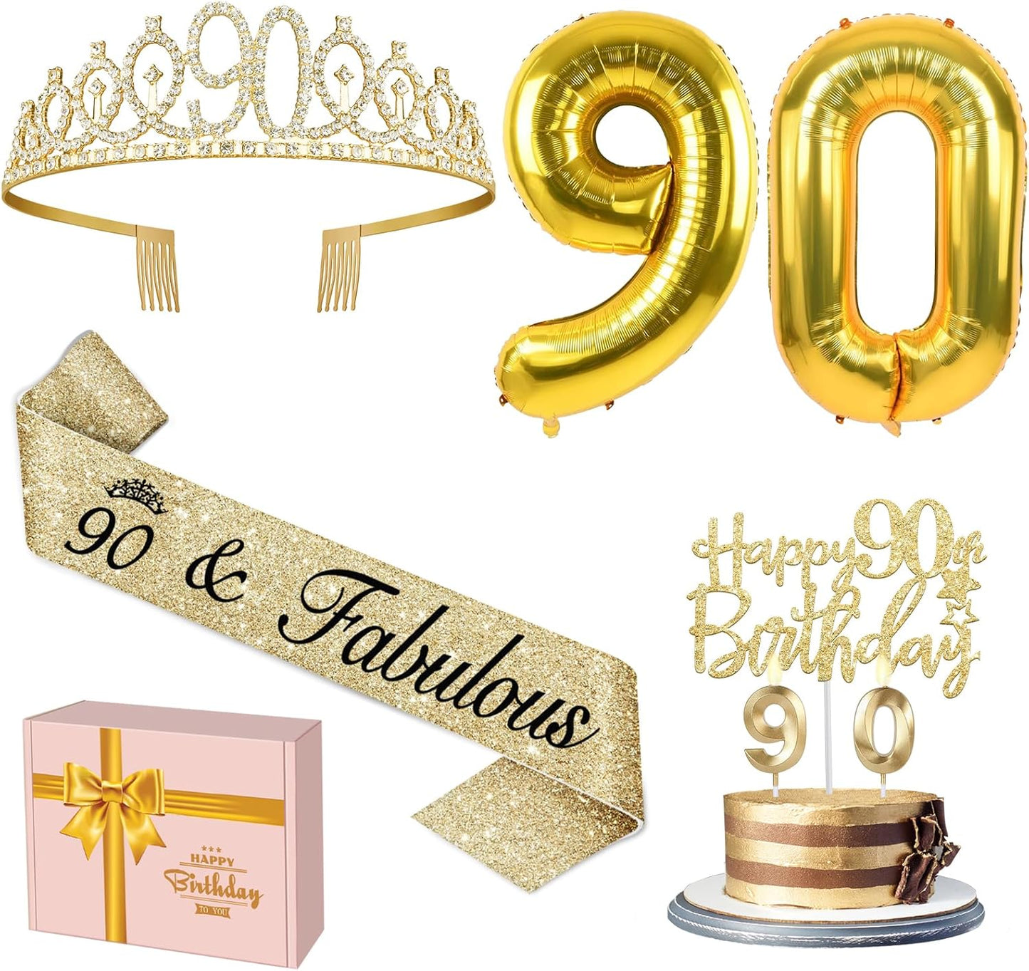 65th Birthday Decorations for Women, Including 65th Birthday Sash and Crown, Cake Topper and Candles, Number Balloons Rose Gold, 65 Year Old Gifts for Women