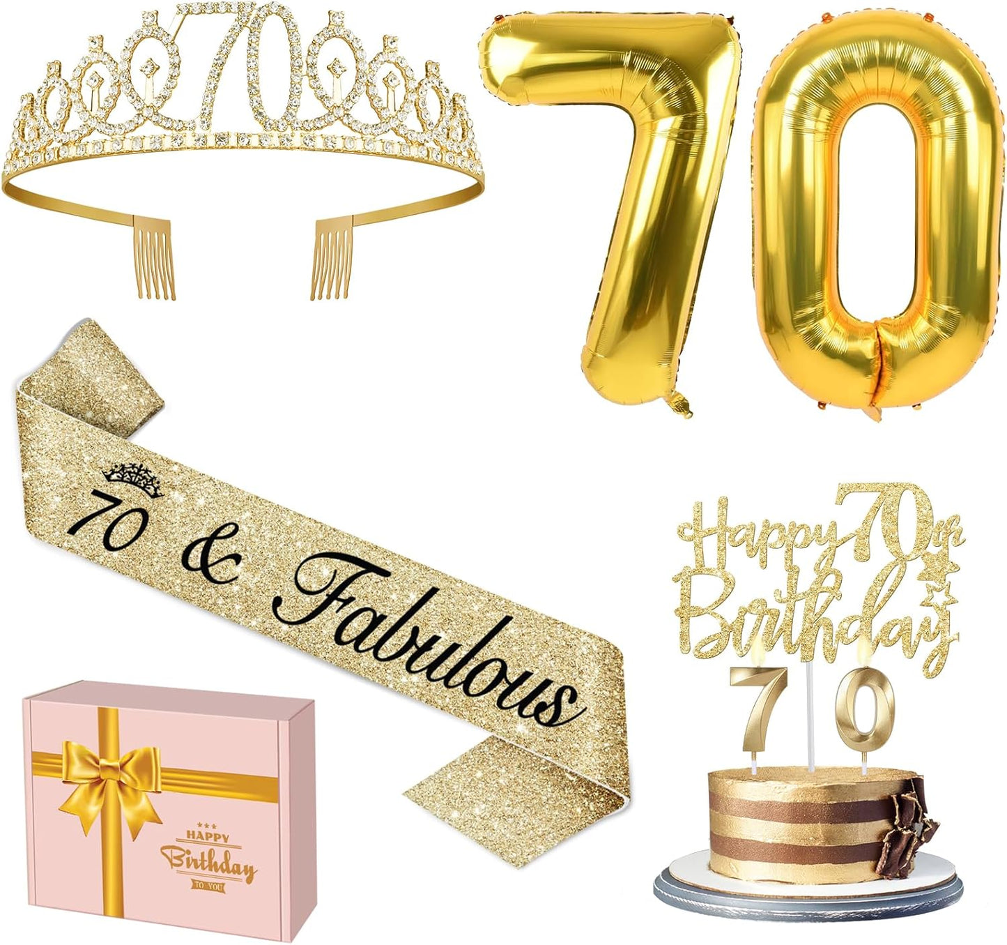 65th Birthday Decorations for Women, Including 65th Birthday Sash and Crown, Cake Topper and Candles, Number Balloons Rose Gold, 65 Year Old Gifts for Women