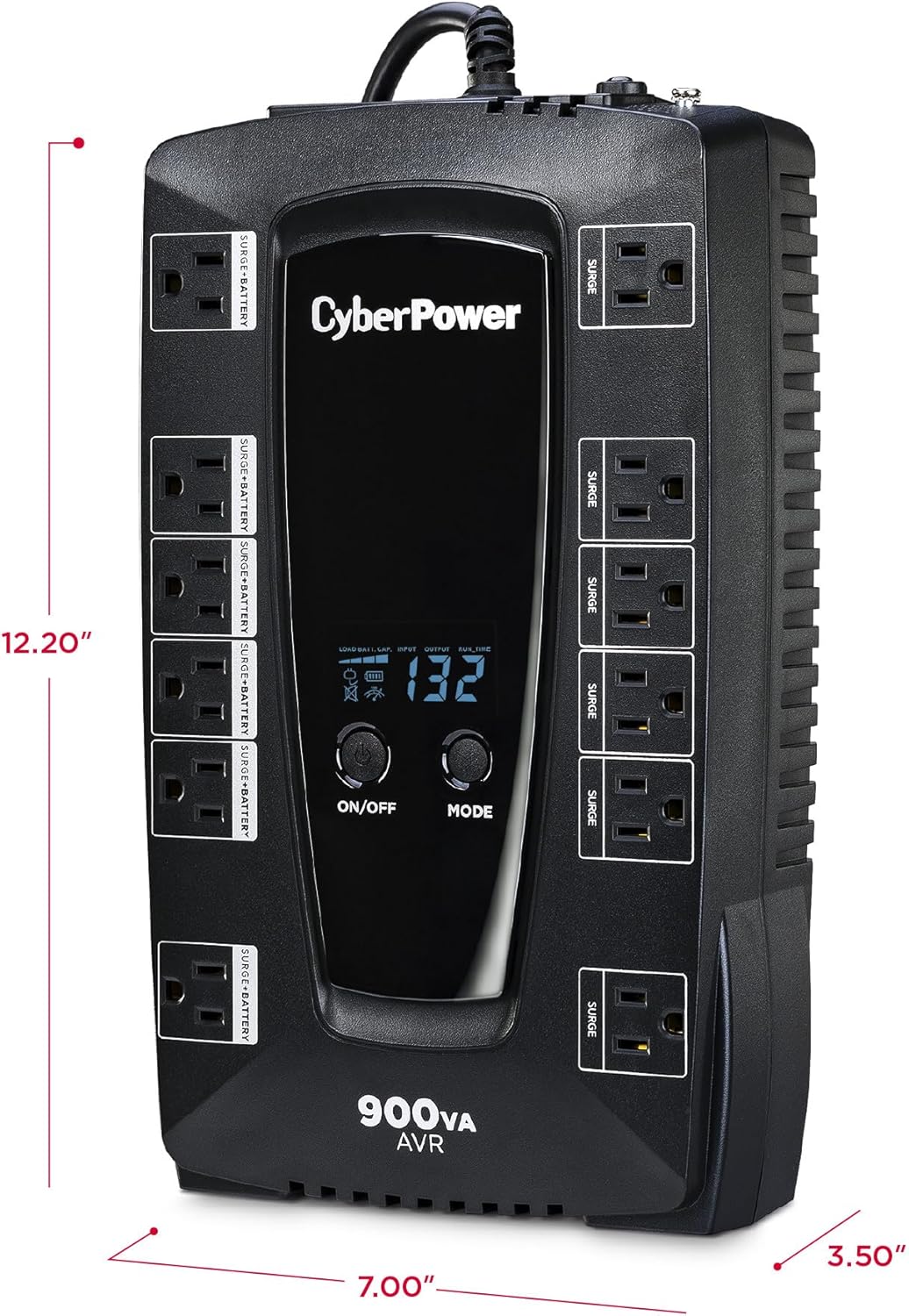 CyberPower AVRG900LCD Intelligent LCD UPS System, 900VA/480W, 12 Outlets, AVR, Compact