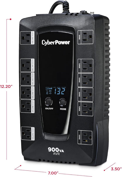CyberPower AVRG900LCD Intelligent LCD UPS System, 900VA/480W, 12 Outlets, AVR, Compact