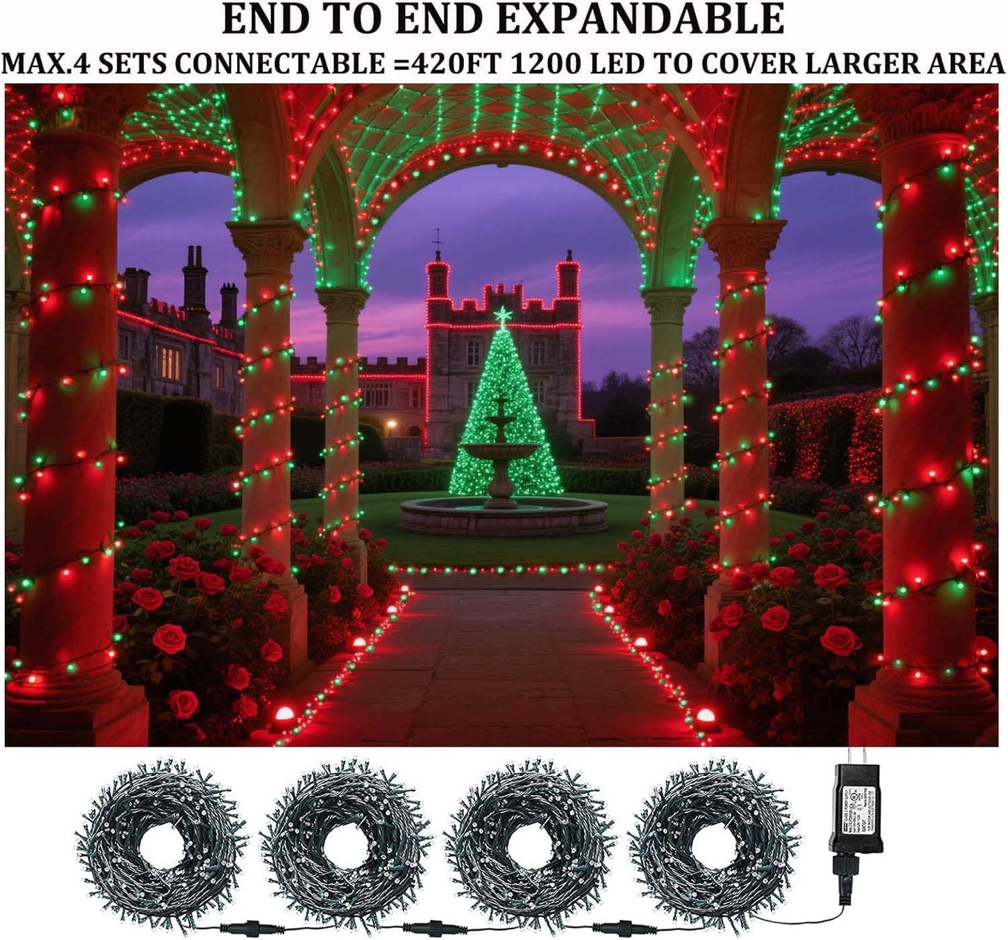 Tcamp 105FT 300 LED Purple Orange Halloween Decorations Lights Motion Activated Sync with 4 Scary Music, 6 Modes Halloween String Lights for Party Yard Outdoor Indoor Decor (3 Sets Connectable)