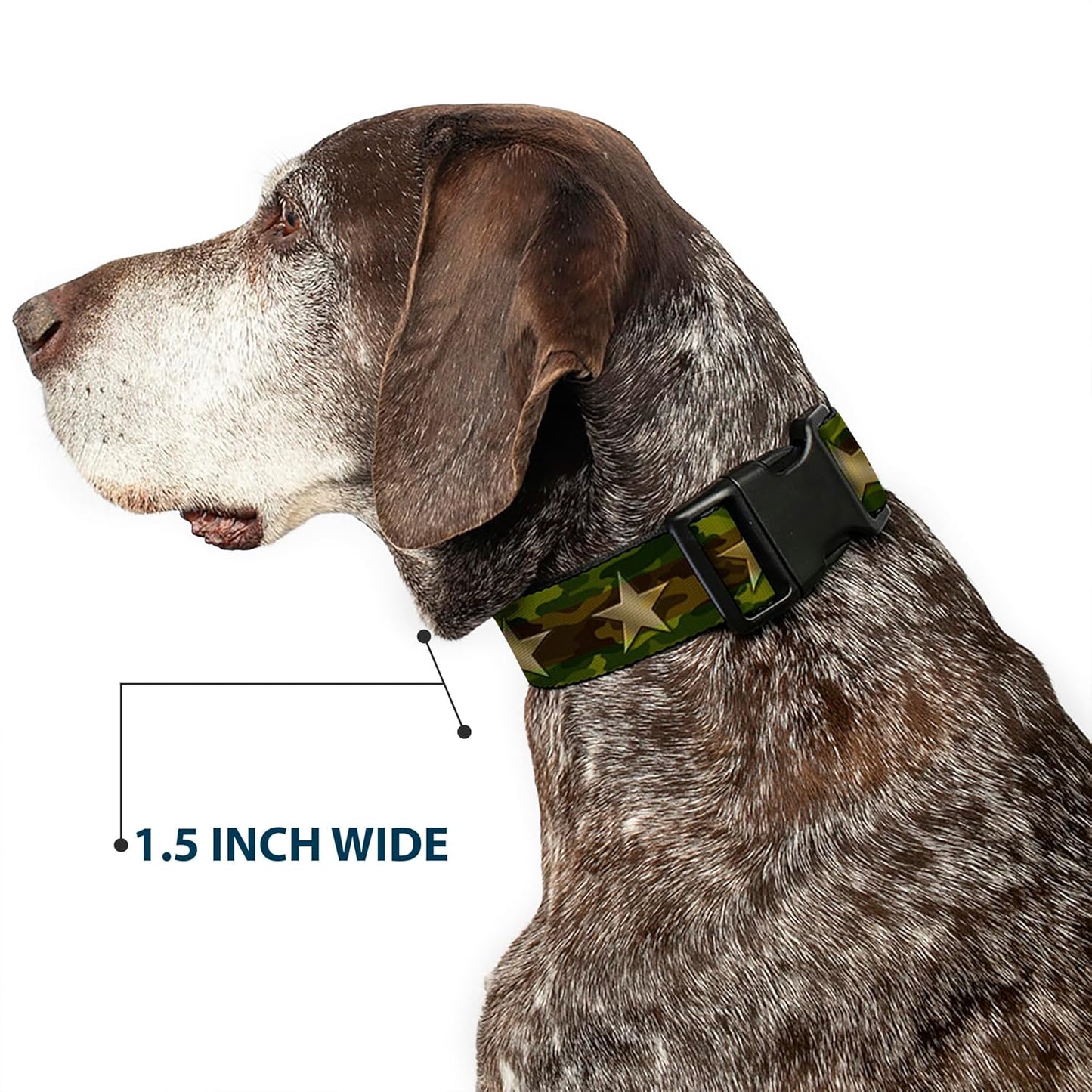 Buckle-Down PC-W21909-M Dog Collar Plastic Clip Buckle, 1"x11"-17", Star Black/White