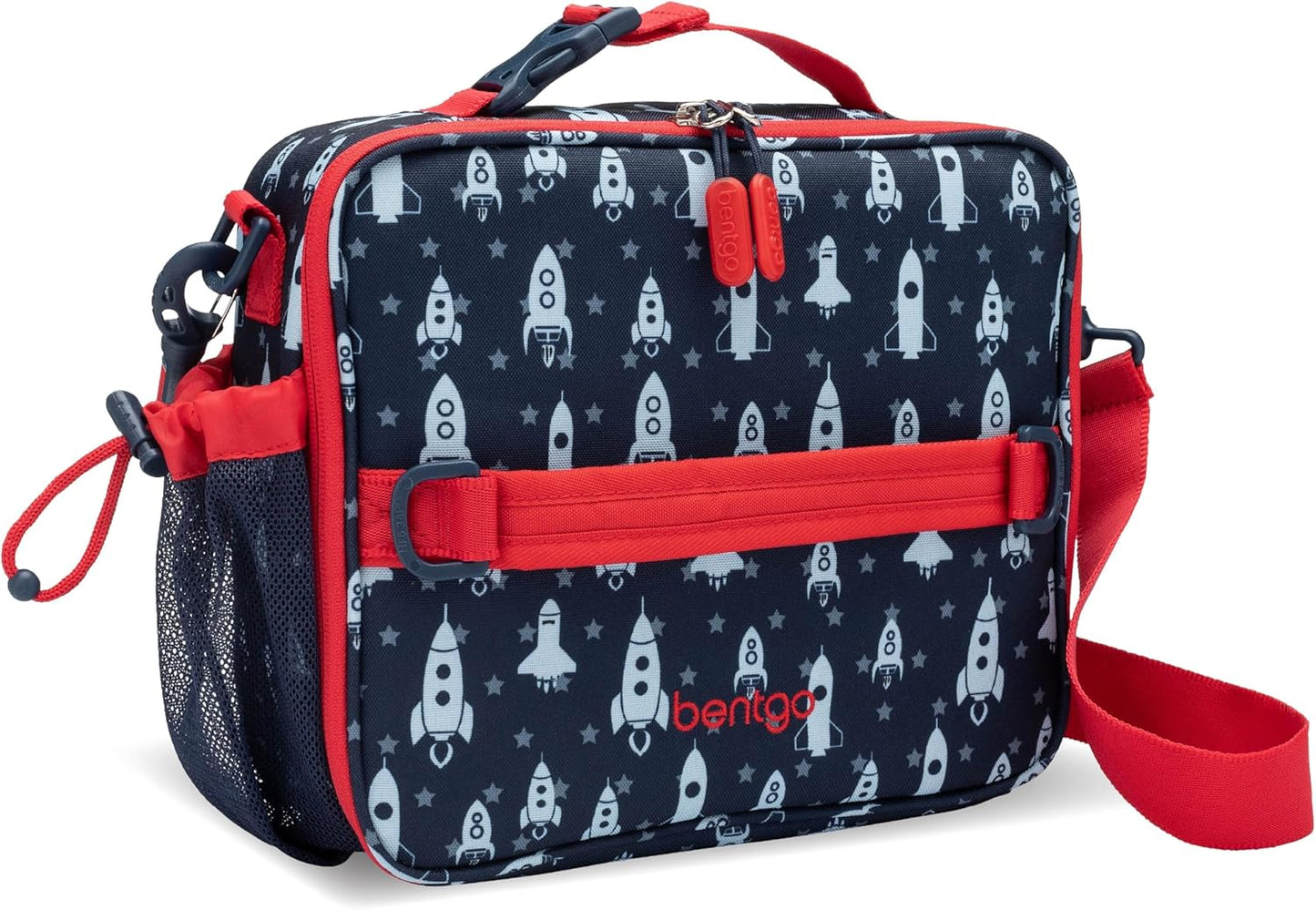 Bentgo® Kids Lunch Bag - Durable, Double Insulated, Water-Resistant Fabric, Interior & Exterior Zippered Pockets, Water Bottle Holder - Ideal for Children 3+ (Shark)