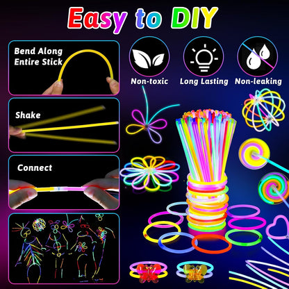 156Pcs Glow In The Dark Party Supplies for Kids/Adults, Light Up Accessories LED Bracelet Necklaces Glasses Headband Glow Sticks Bulk Party Pack Neon Disco Birthday Pool Summer Party Decorations