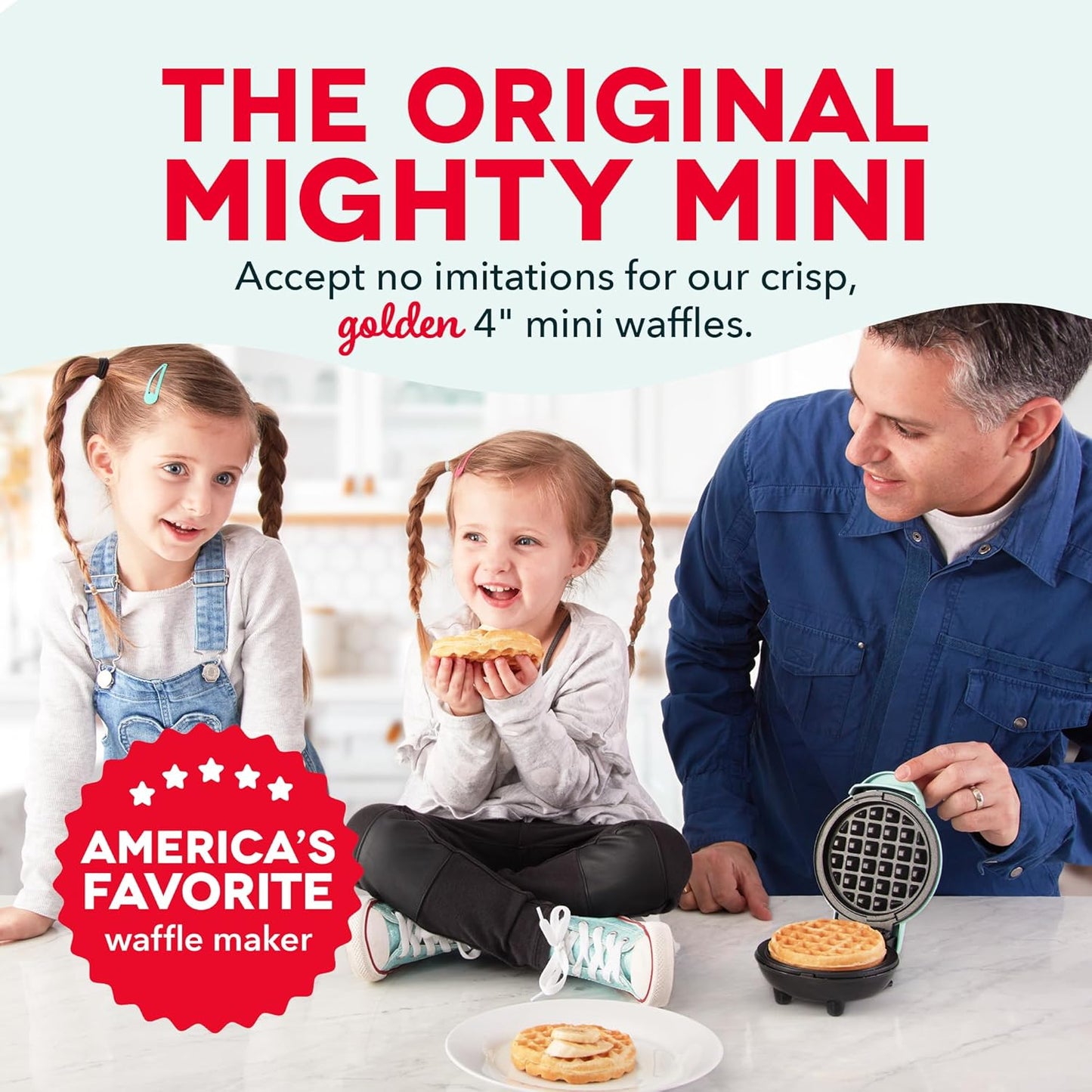 Dash Mini Maker: The Mini Waffle Maker Machine for Individual Waffles, Paninis, Hash browns, & other on the go Breakfast, Lunch, or Snacks - Aqua, 4"