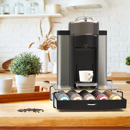 DecoBrothers Vertuo Pod Holder VertuoLine Drawer Storage for Nespresso Coffee Capsules, Crystal Tempered Glass, White