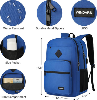 Black Backpack for Men Women, Durable Casual School Backpacks Teens Boys and Girls Classic 15.6 Inch Laptop Bookbag with USB Charger for College High School Work Travel