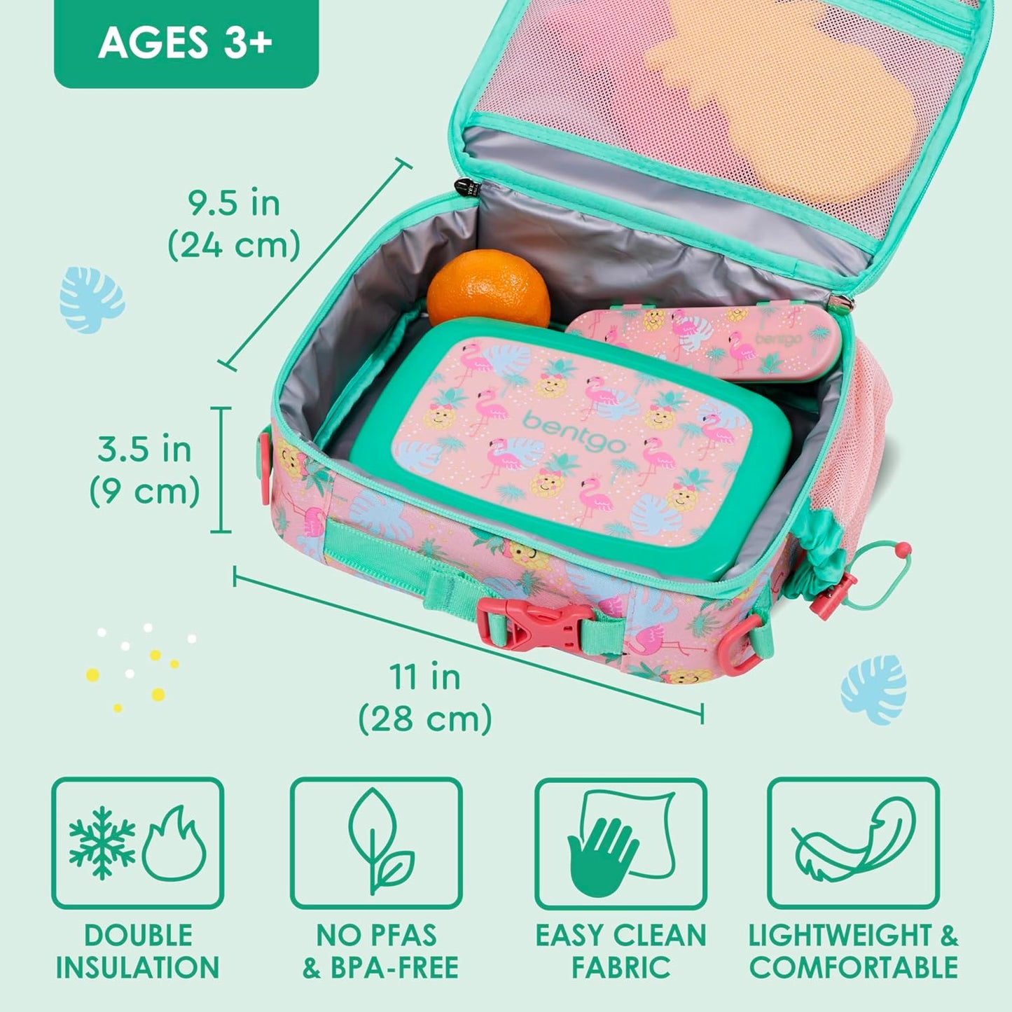Bentgo® Kids Lunch Bag - Durable, Double Insulated, Water-Resistant Fabric, Interior & Exterior Zippered Pockets, Water Bottle Holder - Ideal for Children 3+ (Shark)