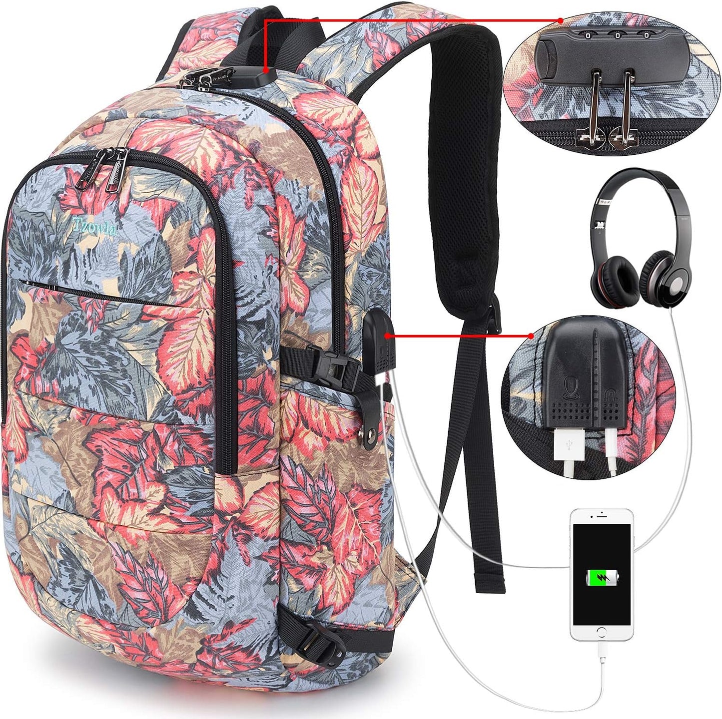 Tzowla Laptop Travel Slim School Backpack Water Resistant Anti-Theft Bag with USB Charging Port and Lock 15.6 Inch Computer Business Backpacks for Men Women College Student Gift,Bookbag Casual Daypack