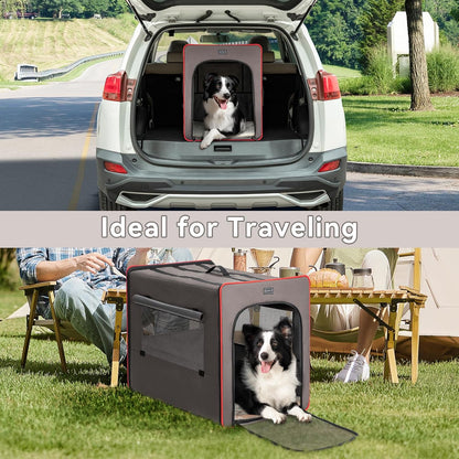 PETSFIT Soft Sided Dog Crate, Travel Dog Crate - 19 Inch Lightweight, Roomy, Easy to Set Up, Sturdy Portable Dog Kennel with Thick Mat, Navy Blue