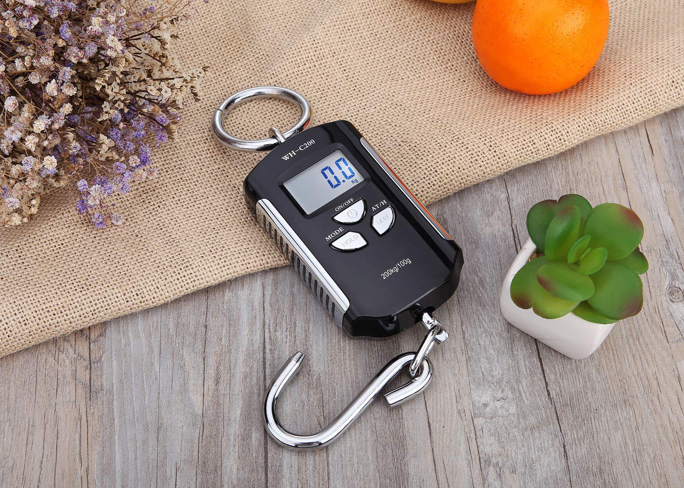 Klau Portable Mini Crane Scale 200 kg / 400 lb Heavy Duty Digital Scales LCD Display with Backlight for Home Farm Market Fishing Hunting Black and Red