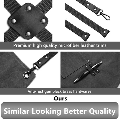 CONTAIL Chef Apron for Men Women,Canvas Aprons with Pockets-Cross Back Kitchen Apron for Cooking Grilling Baking BBQ Barber