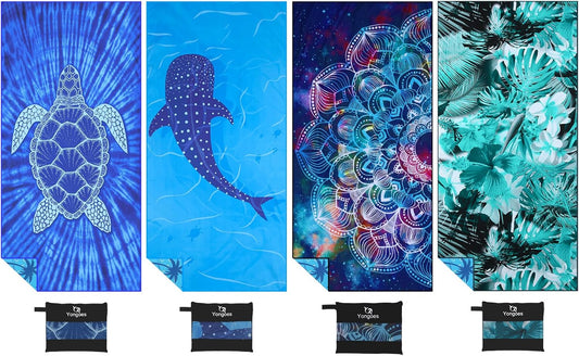 4 Pack Microfiber Lightweight Thin Beach Towel Sand Free Quick Dry Super Absorbent Compact Oversized Large Towels for Swimming Pool Yoga Gym Travel Vacation Beach Accessories Essentials for Adults