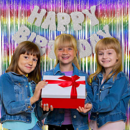 BRAVESHINE Pink Glitter Tinsel Foil Fringe Curtain - 2 Pcs 3.2x8.2 ft Metallic Party Supplies Photo Backdrop for Girl Princess Birthday Unicorn Bachelorette Butterfly Bridal Shower Party Decorations