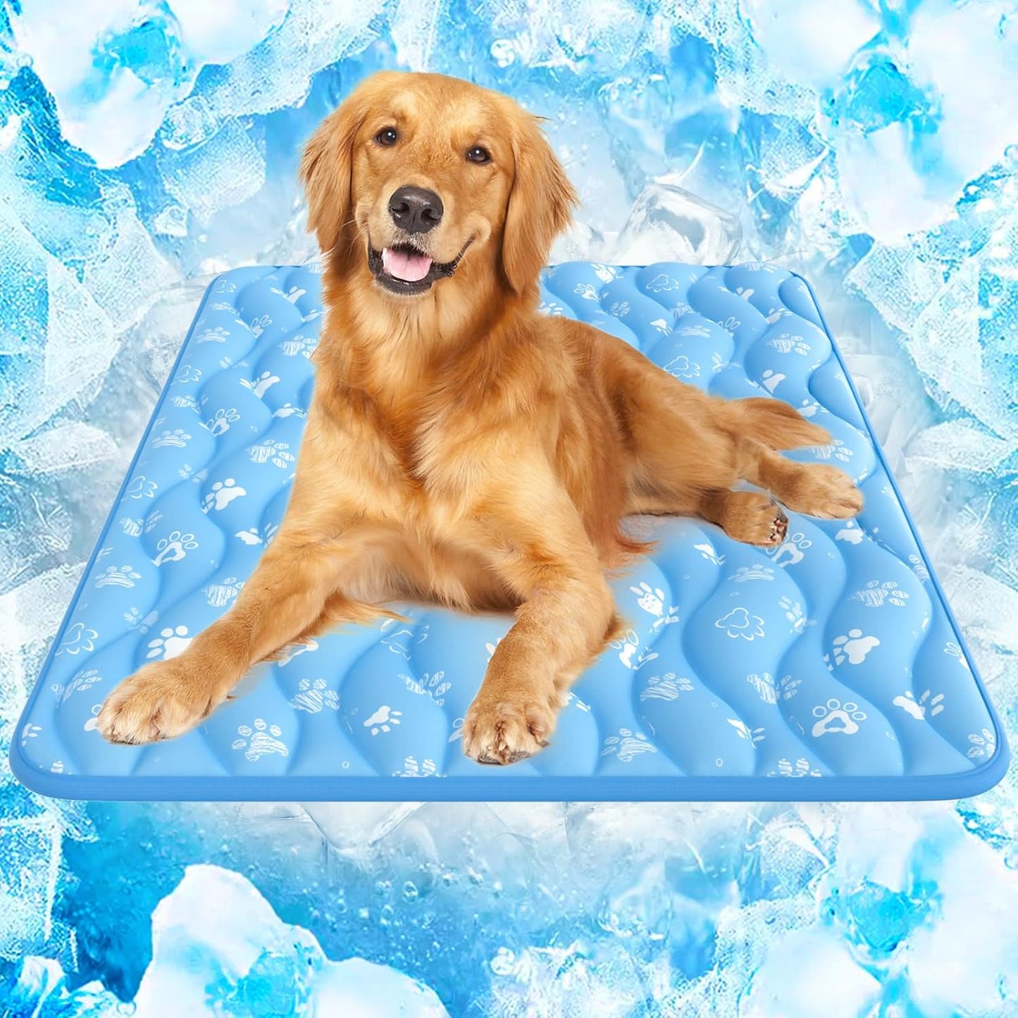 Moisture Wicking, Dog Cooling Mat, Rywell 32"×44"(110x80cm) Extra Large Self-Cooling Pet Mat with Arc-Chill Tech, Color-Changing Fabric, Washable Non-Slip Summer Dog Mat, Blue