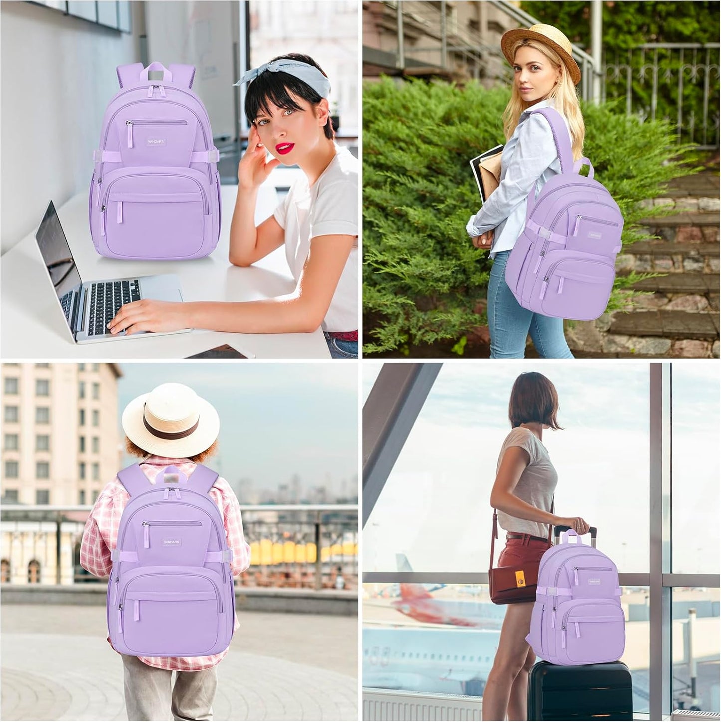 WINDARS Backpack for School Girls, Cute High School Backpacks for Teens Women Student Large Bookbag 15.6 Inch Laptop Bag with USB Charger Port for College Work Travel Trip (Beige Khaki)