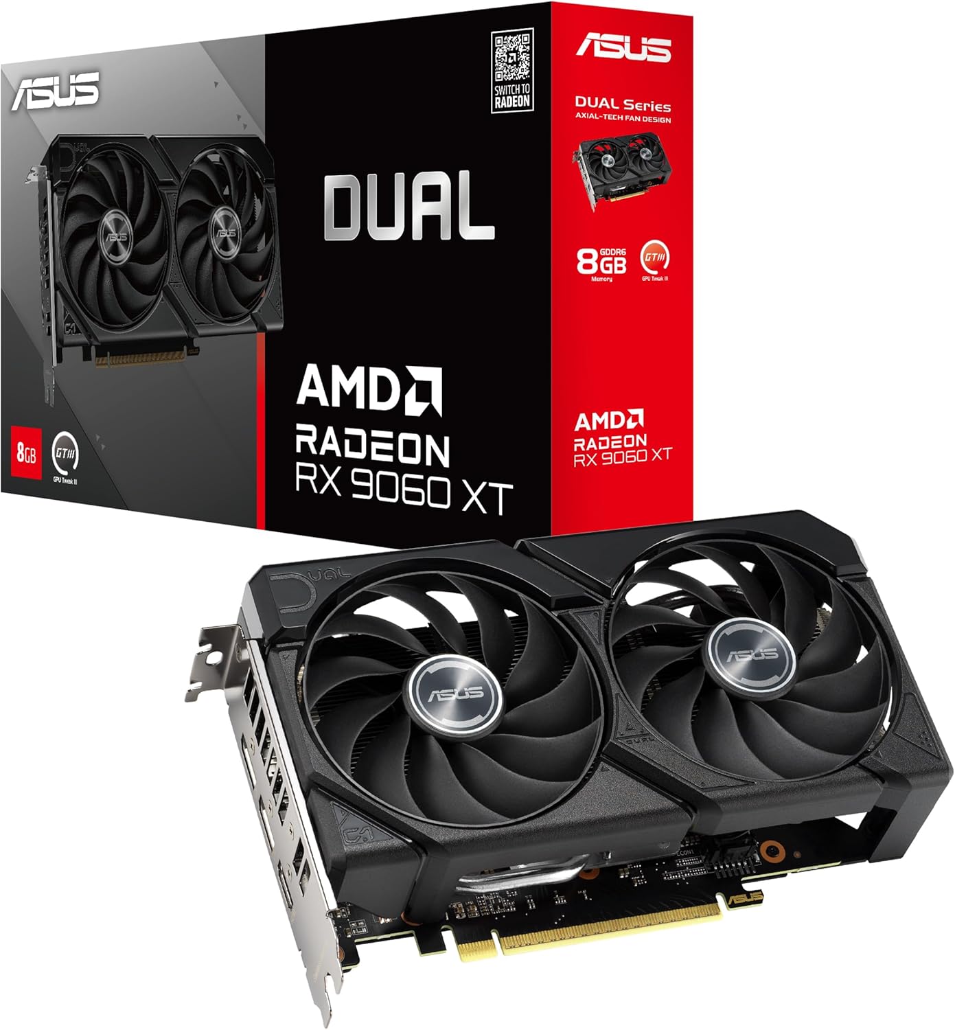 ASUS Prime Radeon™ RX 9060 XT 16GB GDDR6 OC Edition Graphics Card (PCIe 5.0, HDMI/DP 2.1, 2.5-Slot Design, axial-tech Fans, Dual Ball Fan Bearings, Dual BIOS, ASUS GPU Guard)