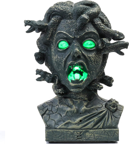 EVAPLUS 12 inch Electronic Animated Medusa Bust,Indoor/Outdoor Halloween Decoration,Creepy Tabletop Decor