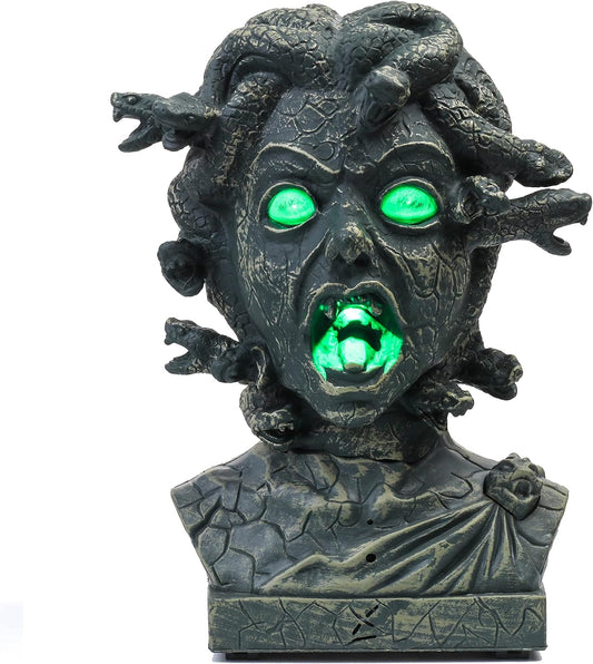 EVAPLUS 12 inch Electronic Animated Medusa Bust,Indoor/Outdoor Halloween Decoration,Creepy Tabletop Decor