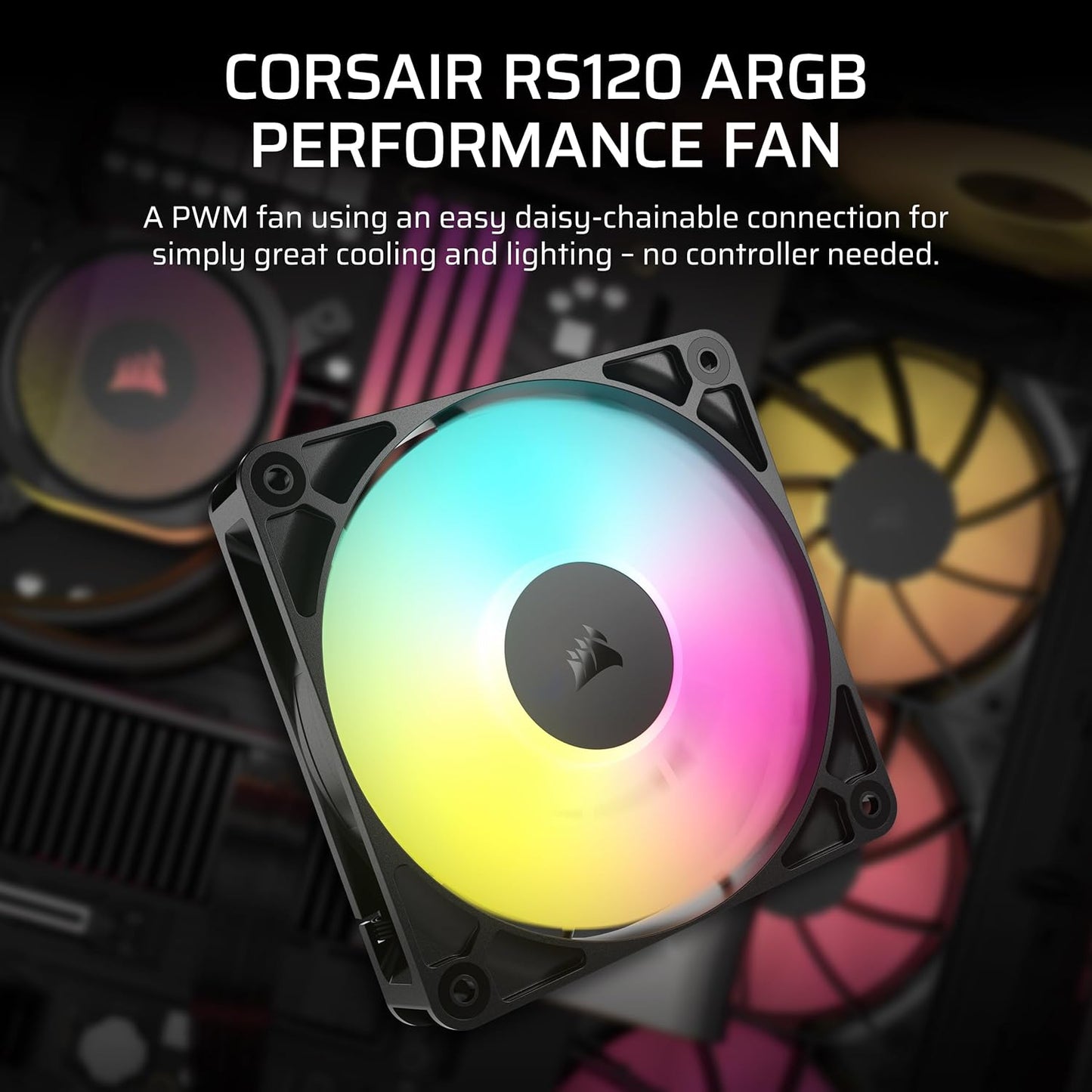 CORSAIR RS120 ARGB 120mm PWM Fan – Daisy-Chain Connection – Low-Noise – Magnetic Dome Bearing – Single Pack – White