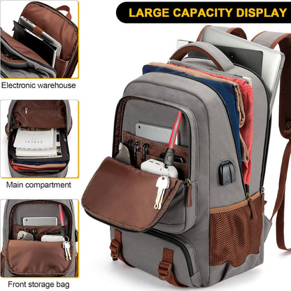 Tzowla Canvas Laptop Backpack Men,Bag for Women,School Travel College Work Rucksack Fits 15.6 Inch Laptop,Bookbag with USB Charging Port,Dark Grey