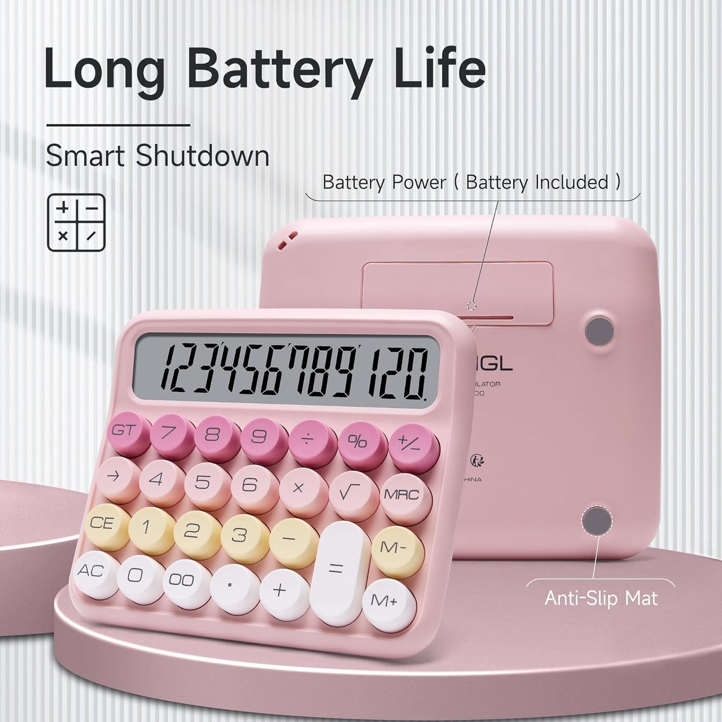 VEWINGL Mechanical Switch Calculator, 12 Digit Large LCD Display and Buttons, Great for Everyday Life and Basic Office Work, with Battery