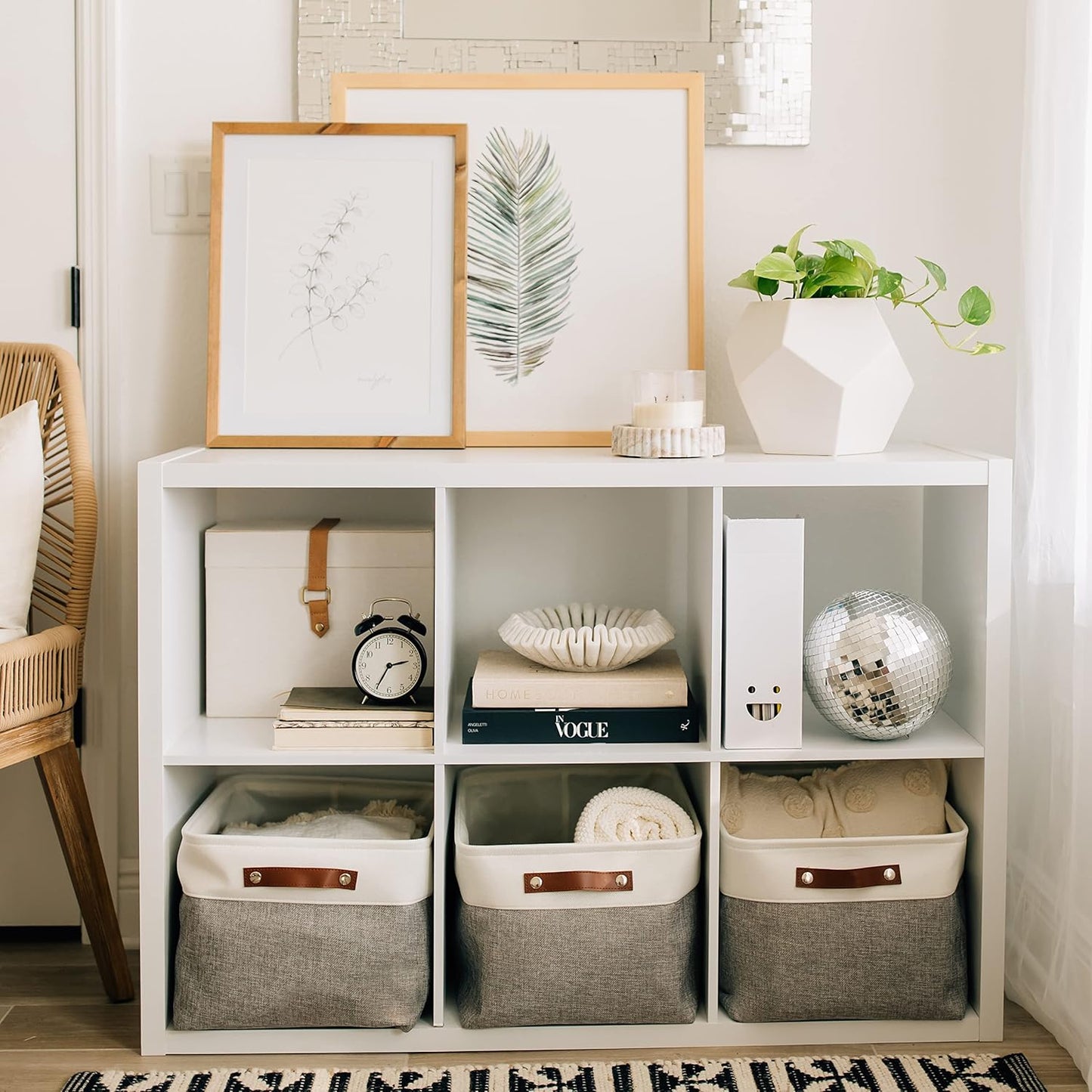 OrganiHaus Large Fabric Storage Baskets for Shelves 3 Pack, 15x11in Closet Storage Bins for Shelves, Cloth Baskets, Fabric Storage Cubes, Linen Closet Organizers, Fabric Basket, White Basket