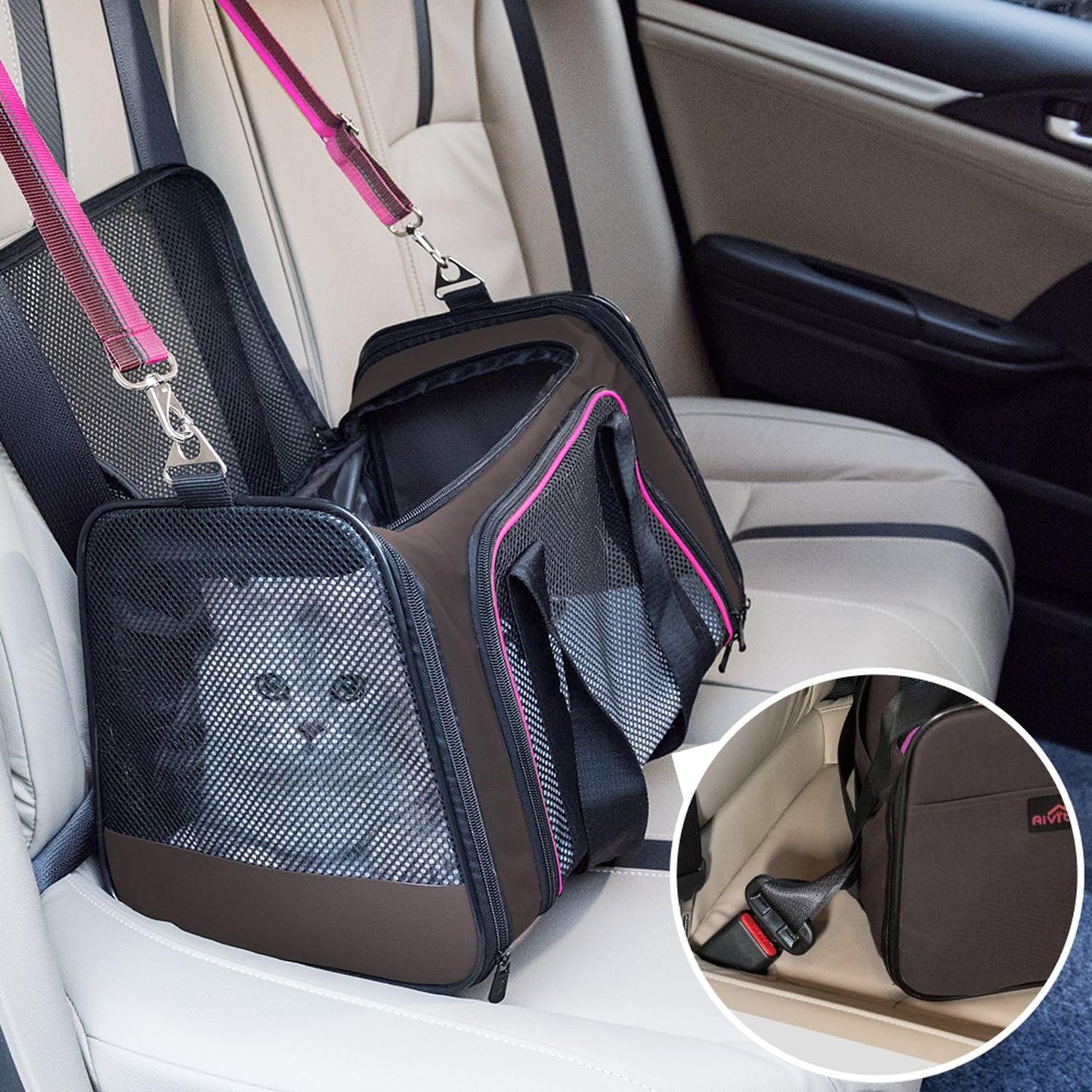 Aivituvin Dog Carrier Airline Approved Soft Sided Pet Carriers, Collapsible Travel Cat Carrier for Medium Cats and Puppies (Green Large)