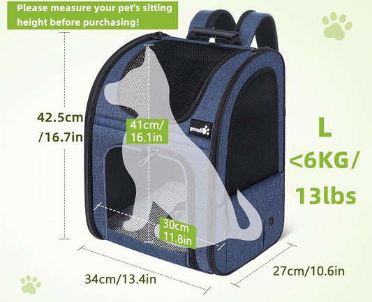 Pecute Pet Carrier Backpack, Dog Carrier Backpack Expandable with Breathable Mesh for Pets ＜6kg, Pet Backpack Carrier for Hiking Travel Camping Outdoor - PuriLite