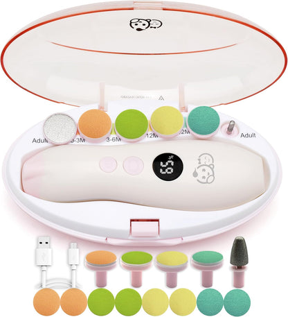 Royal Angels Rechargeable Baby Nail Clippers 20 in 1, Safe Electric Nail Trimmer, Baby Nail Kit, Additional Replacements, Newborn Toddler Toes and Fingernails, Trim and Polish (Rechargeable, Snow)