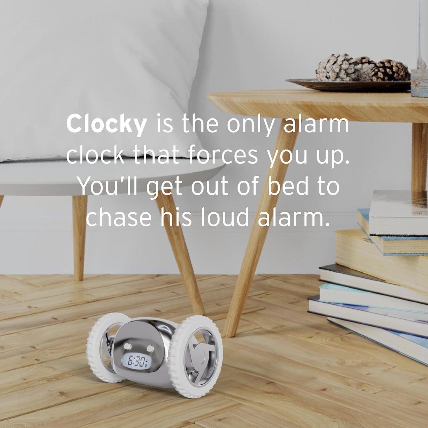 CLOCKY Extra Super Loud Alarm Clock for Heavy Sleepers Adults Kids Teens Bedroom, Move Jump Roll Run Away Easy to Set Smart Digital Alarm Clock Funny Gag Gift (Chrome)