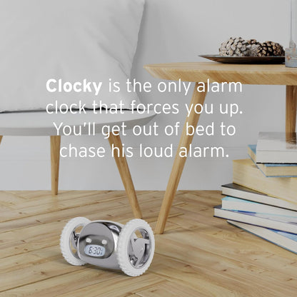 CLOCKY Extra Super Loud Alarm Clock for Heavy Sleepers Adults Kids Teens Bedroom, Move Jump Roll Run Away Easy to Set Smart Digital Alarm Clock Funny Gag Gift (Chrome)