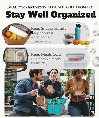 SUNNY BIRD Dual Compartment Lunch Bag Insulated Lunch Box for Women and Men (Green with Boho Strap)