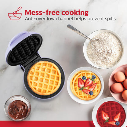 Holstein Housewares Personal/Mini Waffle Maker, Non-Stick Coating, Lavender - 4-inch Waffles in Minutes, Ideal for Breakfast, Brunch, Lunch or Snacks