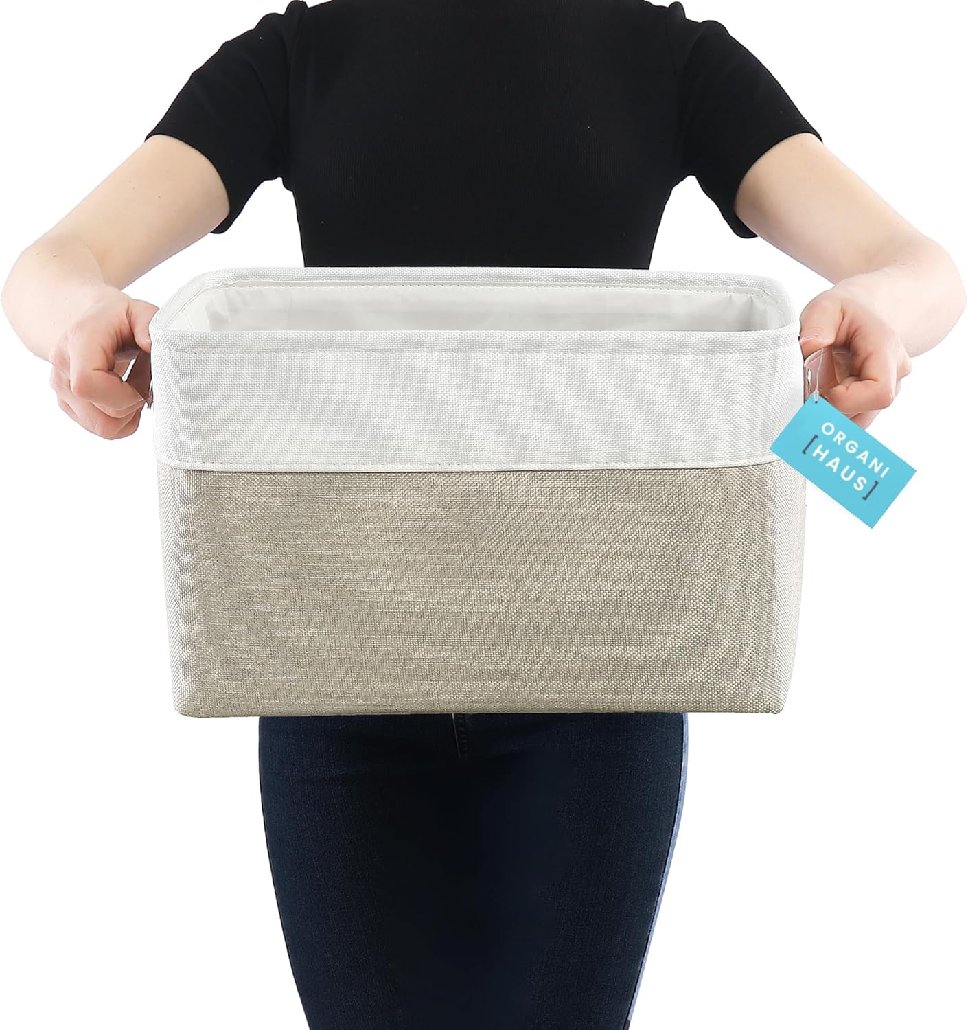 OrganiHaus Large Fabric Storage Baskets for Shelves 3 Pack, 15x11in Closet Storage Bins for Shelves, Cloth Baskets, Fabric Storage Cubes, Linen Closet Organizers, Fabric Basket, White Basket