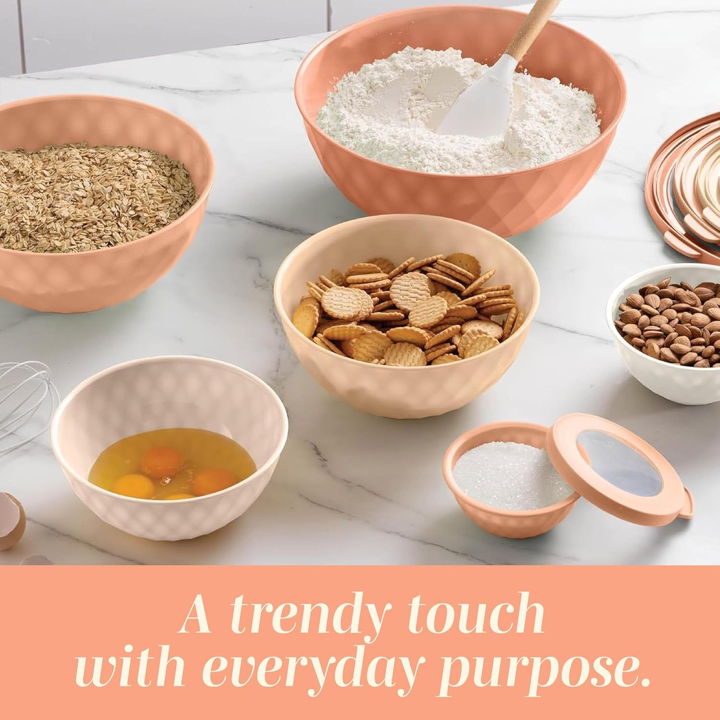 COOK WITH COLOR Mixing Bowls with TPR Lids - 12 Piece Plastic Nesting Bowls Set Includes 6 Prep Bowls and 6 Lids, Microwave Safe Mixing Bowl Set (Mint)