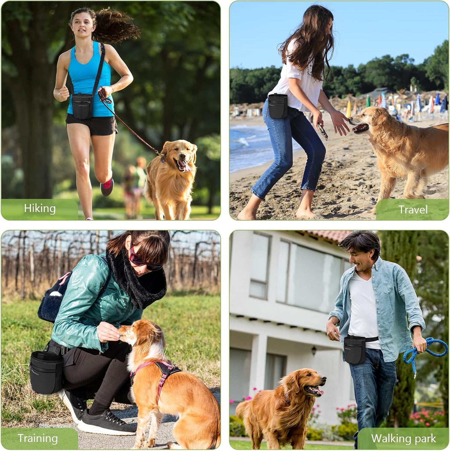 KeeKit Dog Treat Pouch, Magnetic Closure Pet Training Bag with Pull-up Inner Pocket, Dog Reward Pocket Including Waist Belt for Dog Walkers - Black