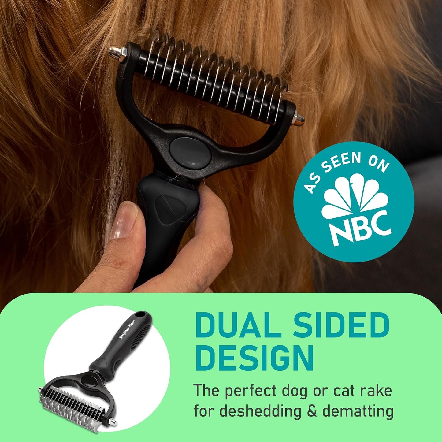 Maxpower Planet Pet Grooming Brush - Double Sided Shedding, Dematting - Undercoat Rake for Dogs - Dog Grooming Brush - Deshedding Brush for Dogs - Dog Brush, Cat Brush, Reduce Shedding by 95%, Black