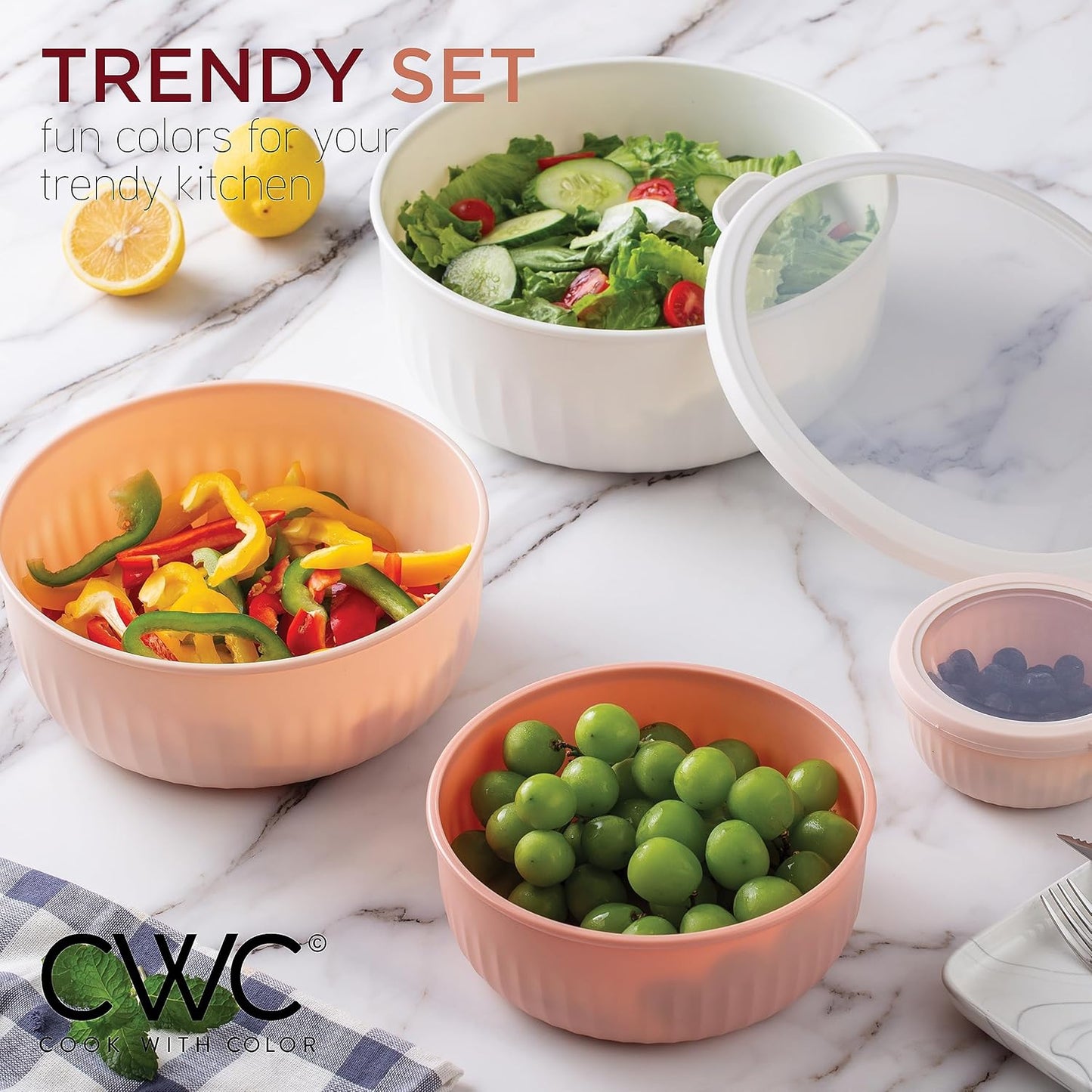 COOK WITH COLOR Prep Bowls with Lids- 8 Piece Nesting Plastic Small Mixing Bowl Set with Lids (Teal Ombre)