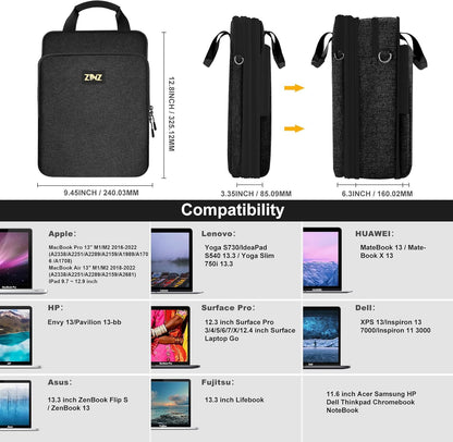 ZINZ Slim & Expandable Case 12.9 13 inch Travel Laptop Shoulder Bag for MacBook Air 13" M3/M2/M1, MacBook Pro 13" M2/M1, iPad Pro 12.9"/13"/11", iPad Air 13",L01G03 - PuriLite